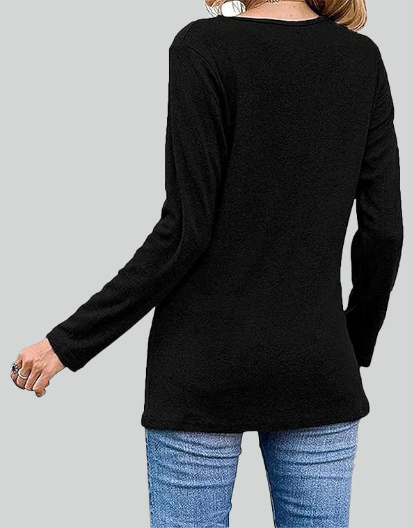ASKSA Women's Long Sleeve Shirt Round Neck Button Long Sleeve Solid Color Long Sleeve Loose Tunic Top