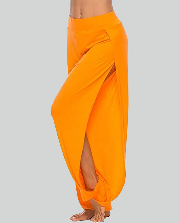 ASKSA women's high slit harem pants women's hippie slit sports pants fitness stretch pants loose yoga pants