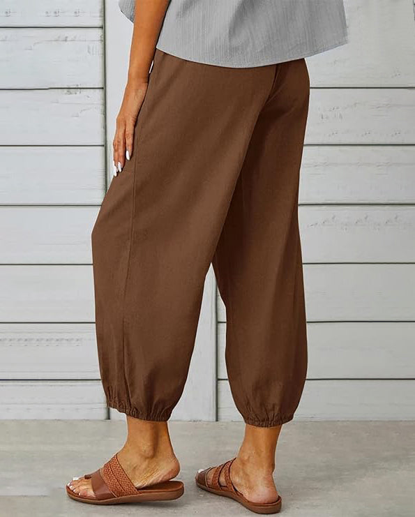 ASKSA Women's 7/8 Length Wide Leg Pants Casual Pants Lightweight Summer Linen Pants with Pockets