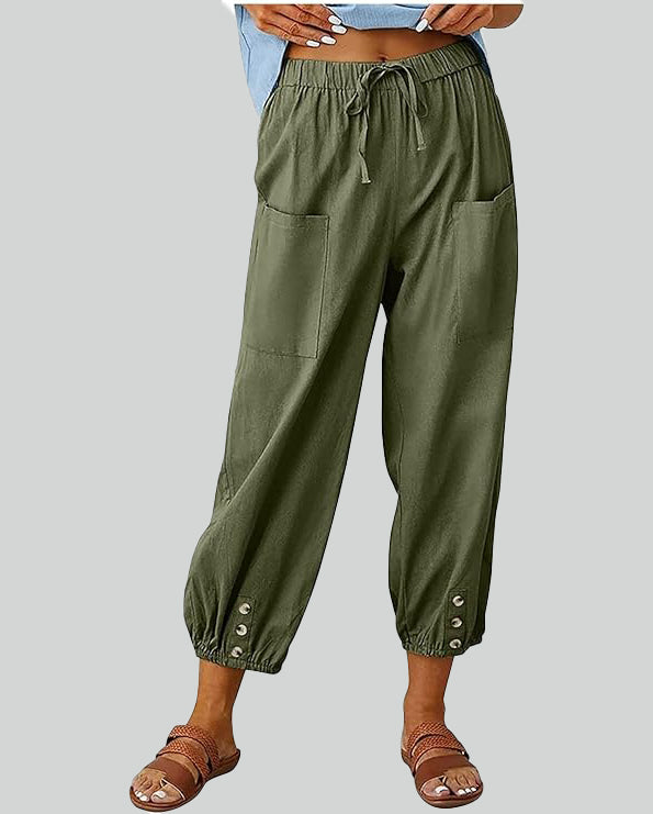 ASKSA Women's 7/8 Length Wide Leg Pants Casual Pants Lightweight Summer Linen Pants with Pockets