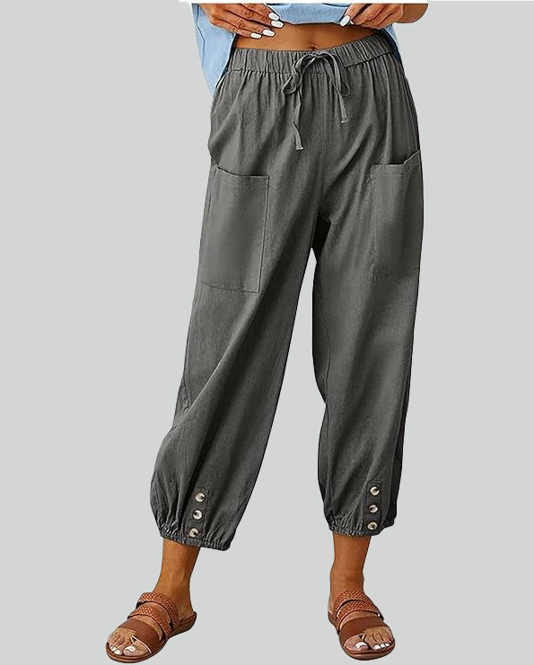 ASKSA Women's 7/8 Length Wide Leg Pants Casual Pants Lightweight Summer Linen Pants with Pockets