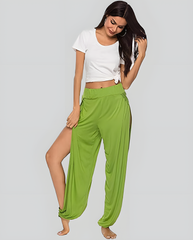 ASKSA women's high slit harem pants women's hippie slit sports pants fitness stretch pants loose yoga pants