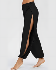 ASKSA women's high slit harem pants women's hippie slit sports pants fitness stretch pants loose yoga pants