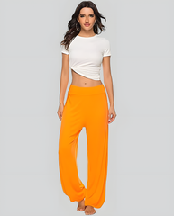 ASKSA women's high slit harem pants women's hippie slit sports pants fitness stretch pants loose yoga pants