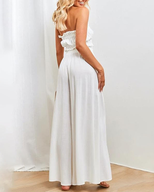 ASKSA women's wide-leg pants summer high waist pleated pants elegant solid color light pants skirt summer pants