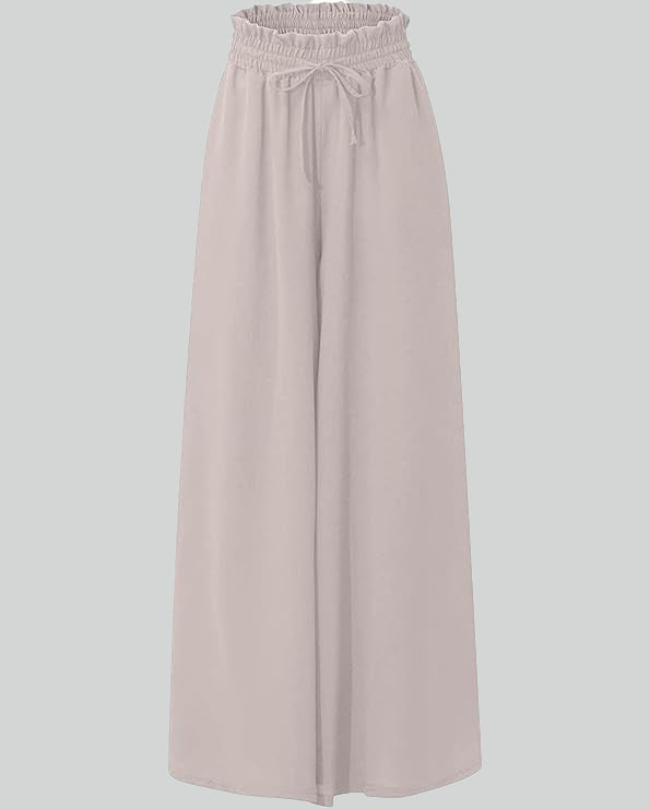 ASKSA women's wide-leg pants summer high waist pleated pants elegant solid color light pants skirt summer pants