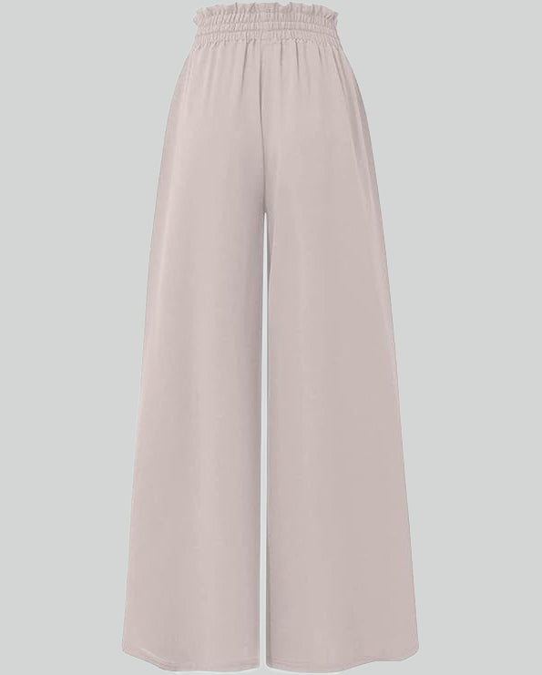 ASKSA women's wide-leg pants summer high waist pleated pants elegant solid color light pants skirt summer pants