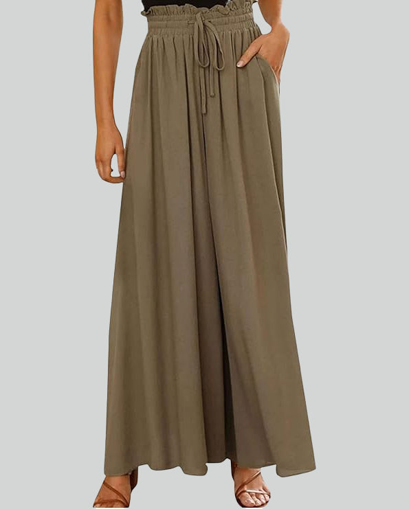ASKSA women's wide-leg pants summer high waist pleated pants elegant solid color light pants skirt summer pants