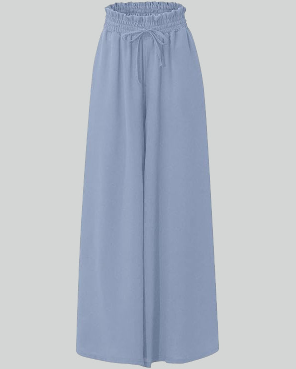 ASKSA women's wide-leg pants summer high waist pleated pants elegant solid color light pants skirt summer pants