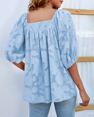 ASKSA Women's Chiffon Shirt 3/4 Lantern Sleeve Summer Shirt Elegant Loose Lace Top Square Neck Babydoll Tunic Shirt