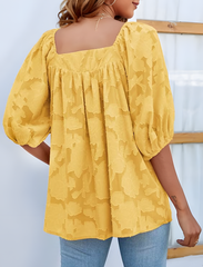 ASKSA Women's Chiffon Shirt 3/4 Lantern Sleeve Summer Shirt Elegant Loose Lace Top Square Neck Babydoll Tunic Shirt