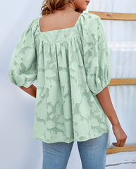 ASKSA Women's Chiffon Shirt 3/4 Lantern Sleeve Summer Shirt Elegant Loose Lace Top Square Neck Babydoll Tunic Shirt