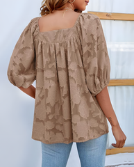 ASKSA Women's Chiffon Shirt 3/4 Lantern Sleeve Summer Shirt Elegant Loose Lace Top Square Neck Babydoll Tunic Shirt