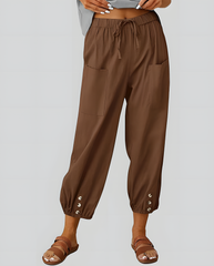 ASKSA Women's 7/8 Length Wide Leg Pants Casual Pants Lightweight Summer Linen Pants with Pockets