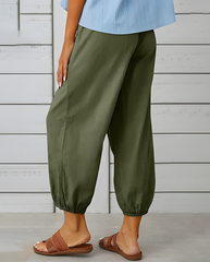 ASKSA Women's 7/8 Length Wide Leg Pants Casual Pants Lightweight Summer Linen Pants with Pockets