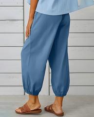 ASKSA Women's 7/8 Length Wide Leg Pants Casual Pants Lightweight Summer Linen Pants with Pockets