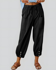 ASKSA Women's 7/8 Length Wide Leg Pants Casual Pants Lightweight Summer Linen Pants with Pockets