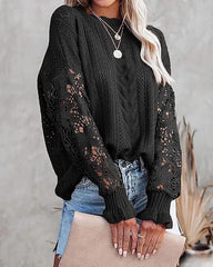 ASKSA women's hollow sweater lace hook sweater casual elegant loose knit sweater top sweater