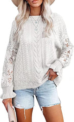 ASKSA women's hollow sweater lace hook sweater casual elegant loose knit sweater top sweater