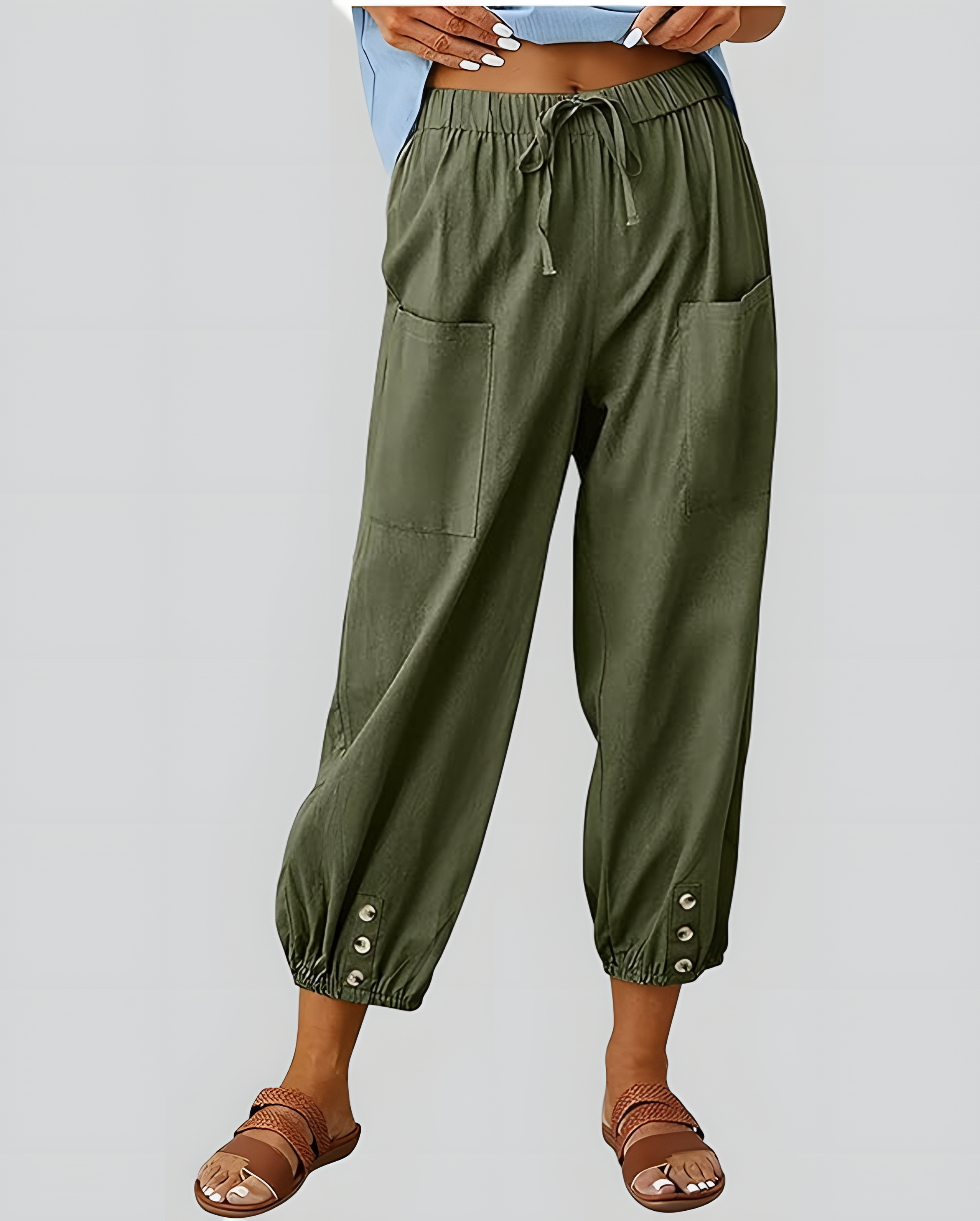 ASKSA Women's 7/8 Length Wide Leg Pants Casual Pants Lightweight Summer Linen Pants with Pockets