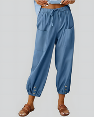 ASKSA Women's 7/8 Length Wide Leg Pants Casual Pants Lightweight Summer Linen Pants with Pockets