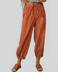 ASKSA Women's 7/8 Length Wide Leg Pants Casual Pants Lightweight Summer Linen Pants with Pockets